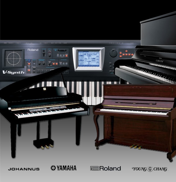 Piano and keyboard selection at Millbank Music — Yamaha, Young Chang, Roland and Falcone